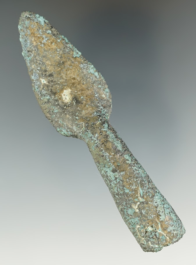 Rare! 3 7/8" old copper culture Socketed Spear Point which still retains the original attachment pin