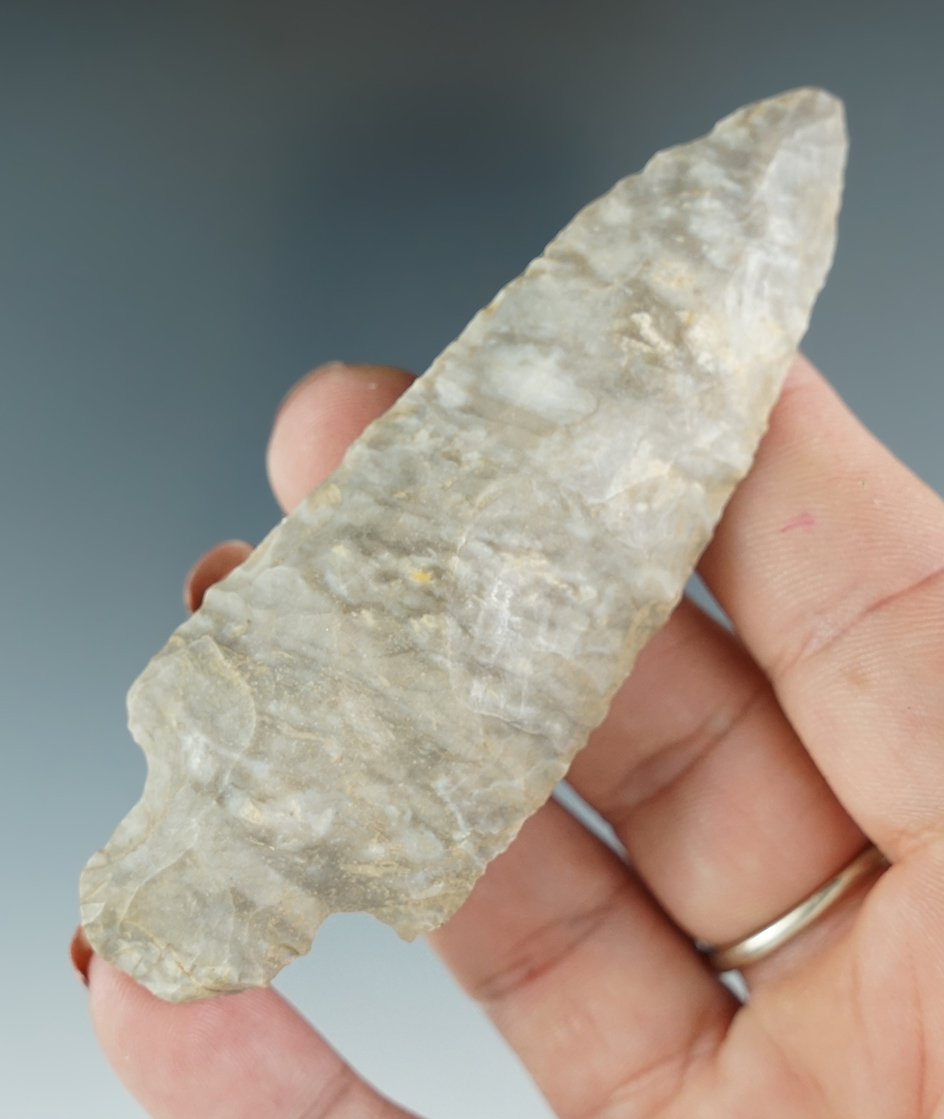 3 1/2" Adena made from Upper Mercer Flint found in Lenawee Co., Michigan. Ex. Frank Bradstreet.