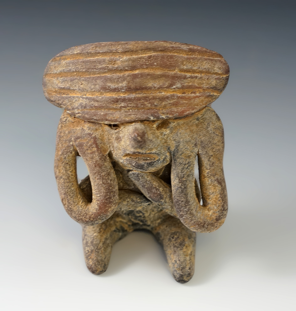 3 1/2" Tall by 3 1/8" wide Pre-Columbian Pottery Figure from Mexico.