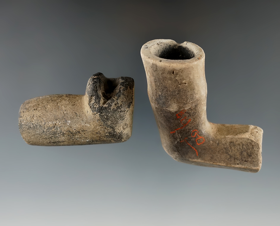 Two Clay Pipes. One is damaged, one is nice and found near Greenford, Ohio.