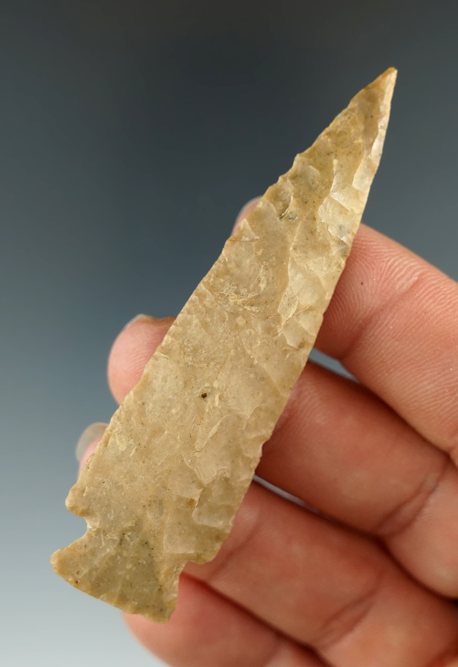 2 7/8" Stemmed Dart Point that is nicely flaked.  Ex. Bob Bell collection. Found in Arkansas.