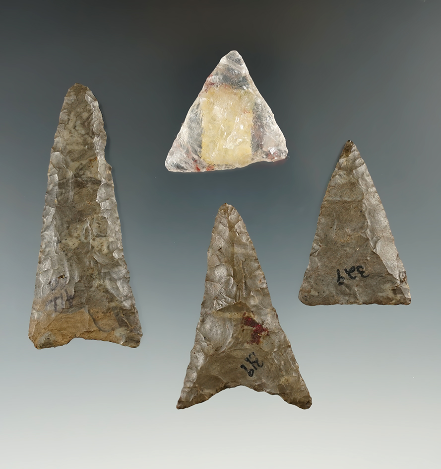 Set of four exceptional Triangle points found in New York, largest is 2 5/8".