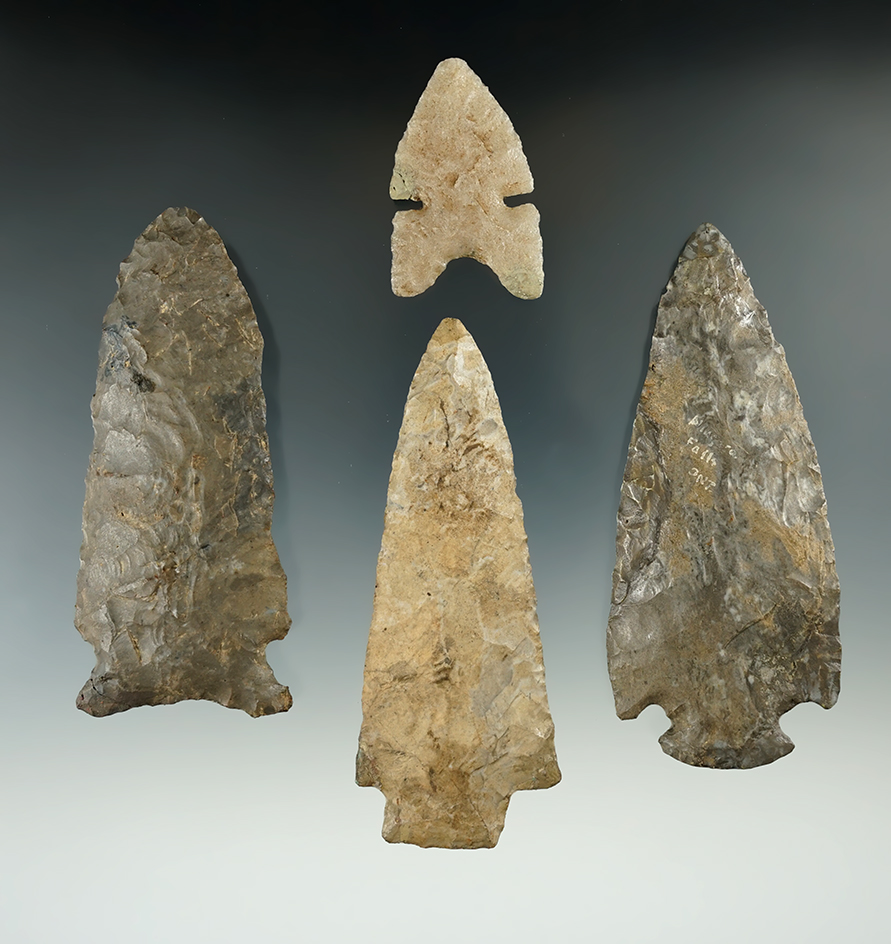 Group of four restored points and Knives found in New York, largest is 3 7/8".