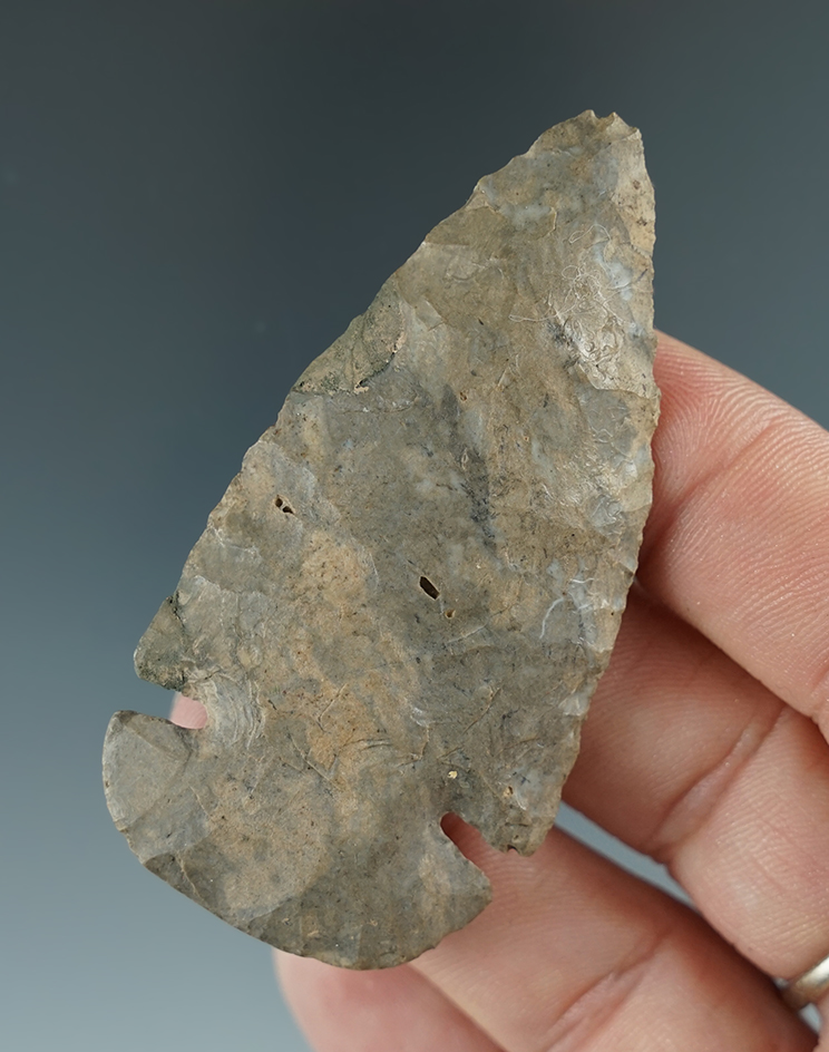 2 9/16" Dovetail made from Onondaga Flint with restoration to 1 ear. Found in New York.