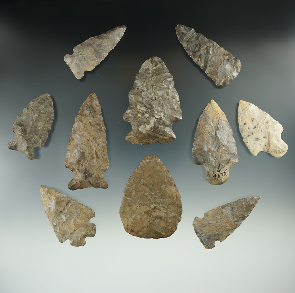 10 assorted points and Knives found near the Salamanca Creek, Cattaraugus Co., New York.