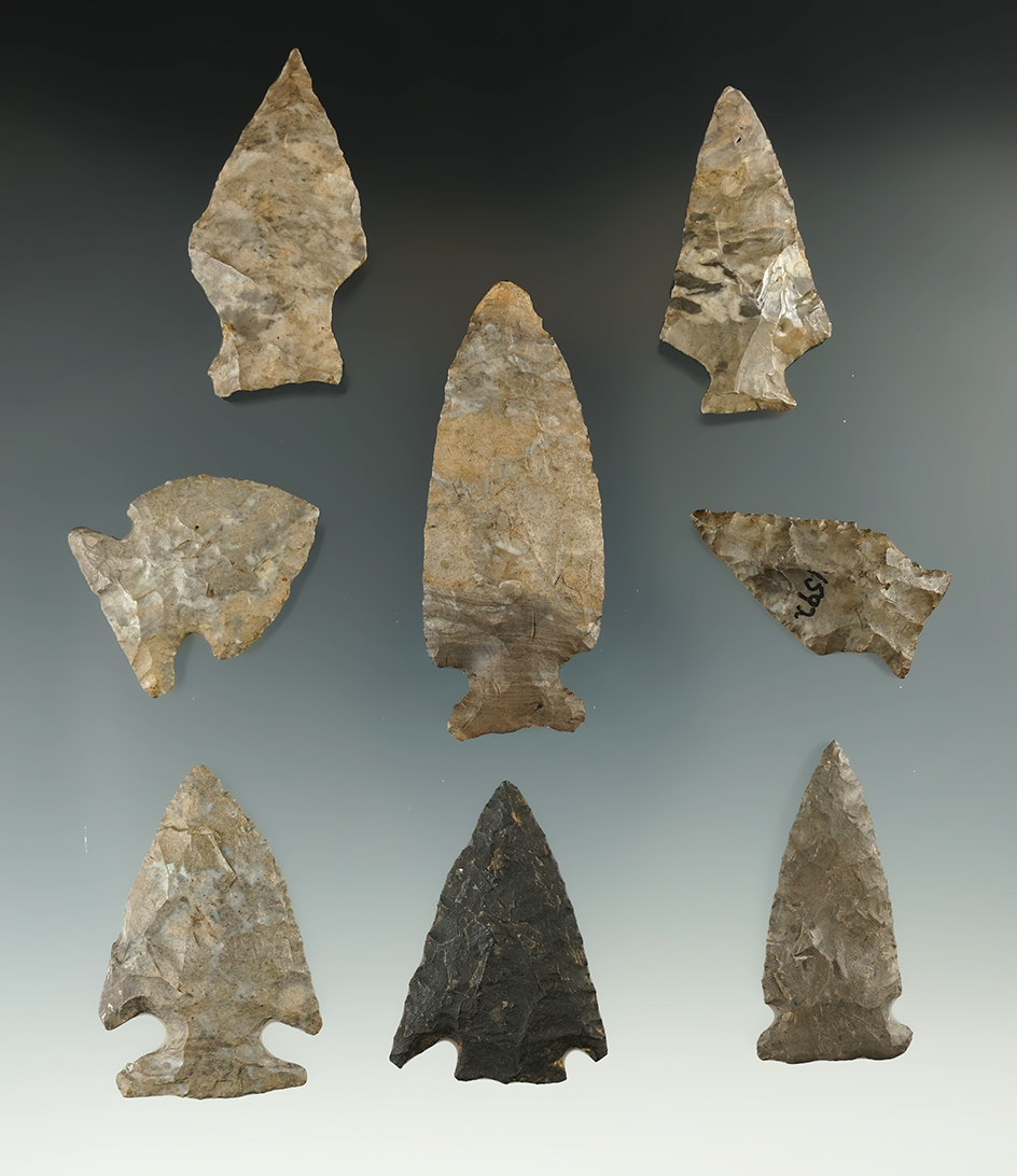 Set of eight assorted New York points, largest is 2 7/16".