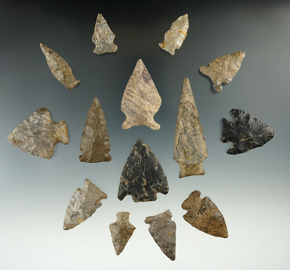 Group of 14 assorted New York points, largest is 2 5/16".