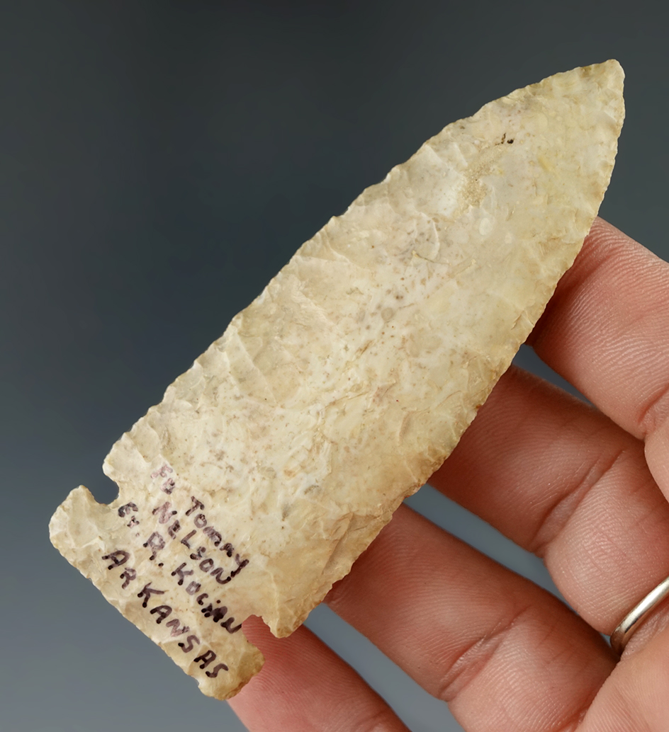 Very nice 3 5/16" Cache River made from Crawley's Ridge Chert. Arkansas. Stermer COA.