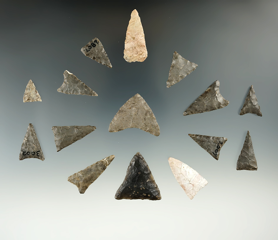 Set of 15 Triangle Points found in New York, largest is 1 3/16".