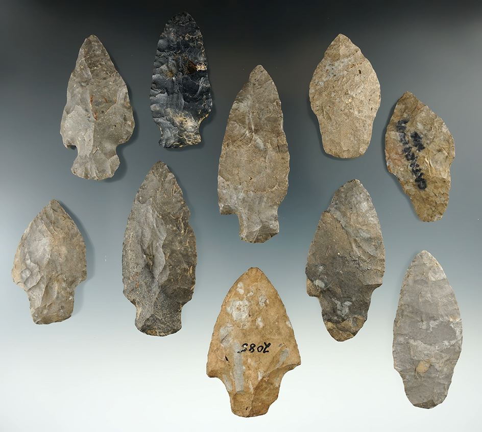 Group of 10 assorted points and Knives found in New York, largest is 2 11/16".