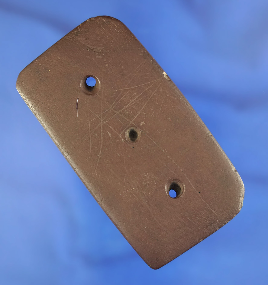 Very nice! 3 3/8" long red slate Gorget that is nicely engraved on the surface found in Michigan.