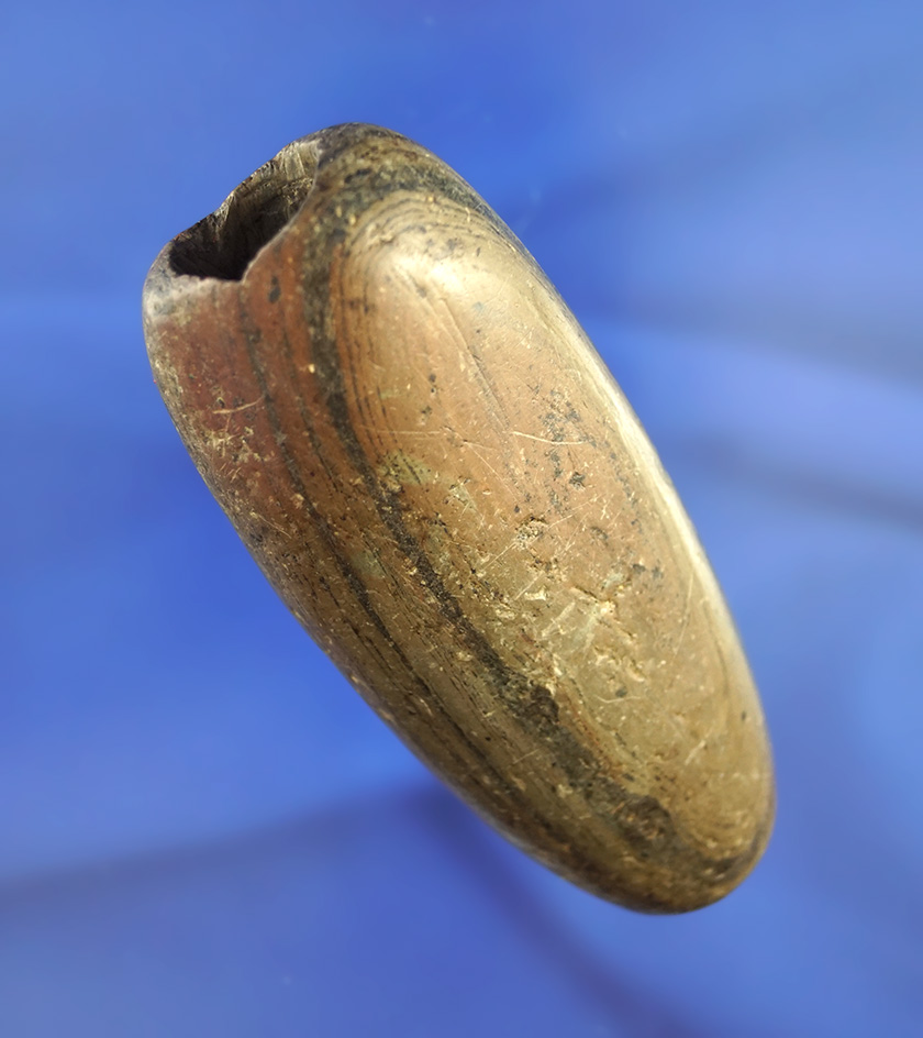 Excellent patina on this 3 1/2" Tubular Bannerstone found in Logan Co.,  Ohio.