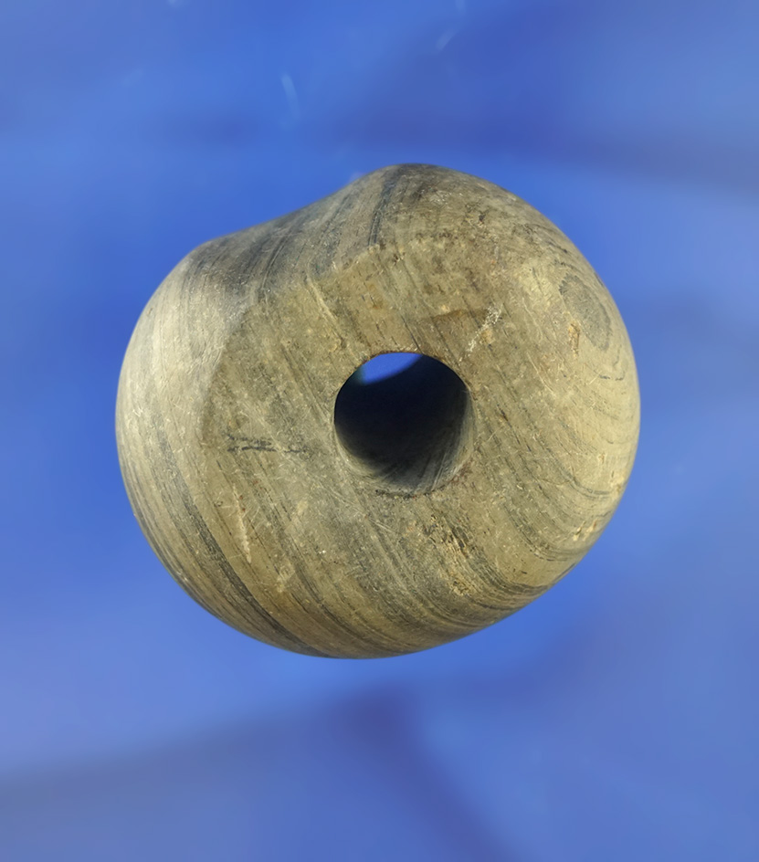 Nicely shaped 1 7/8" long flattened Ball Bannerstone - fluted on top - found in Ohio.