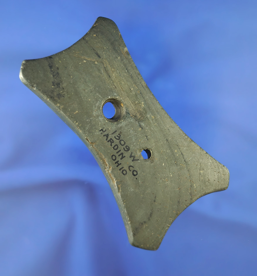 Rare and hard to find! 4" Quadriconcave Gorget  - Hardin Co.,  Ohio. Ex. Wehrle