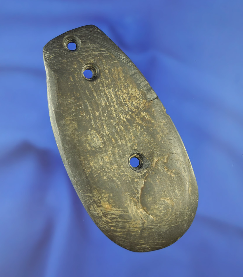 Very unique 3 15/16" three hole scooped Gorget or Pendant with several tallies - New Jersey