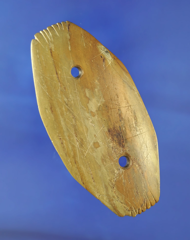 Beautiful multicolored tan slate Gorget with tallies/fringed edges found in Grayson County VA.