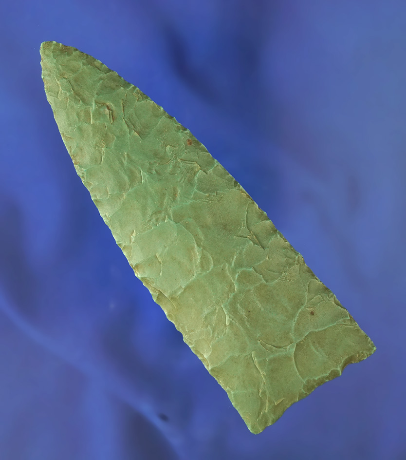 Incredible color! 4 7/16" Triangular Blade - beautifull green flint -New York. Elleman collection.