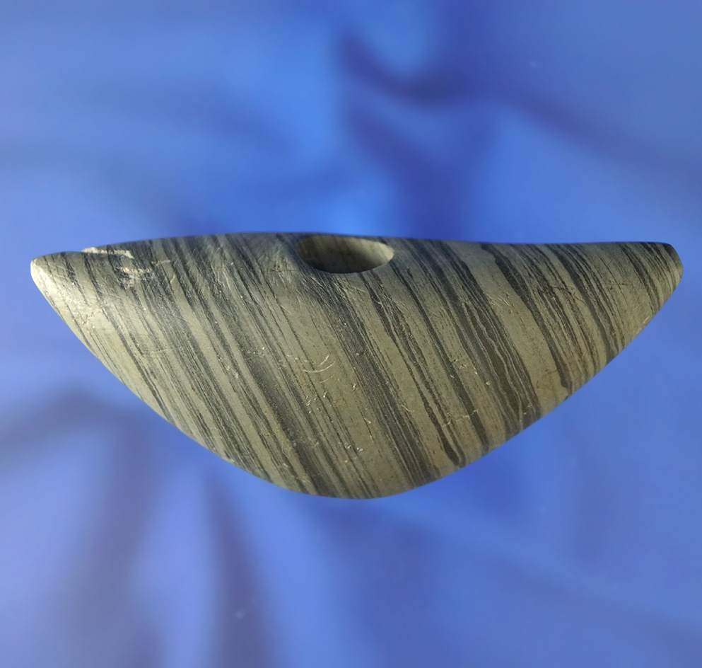 Nice 3 1/4" Pick Bannerstone found in Ohio made from beautiful Banded Slate. 2 COA's.