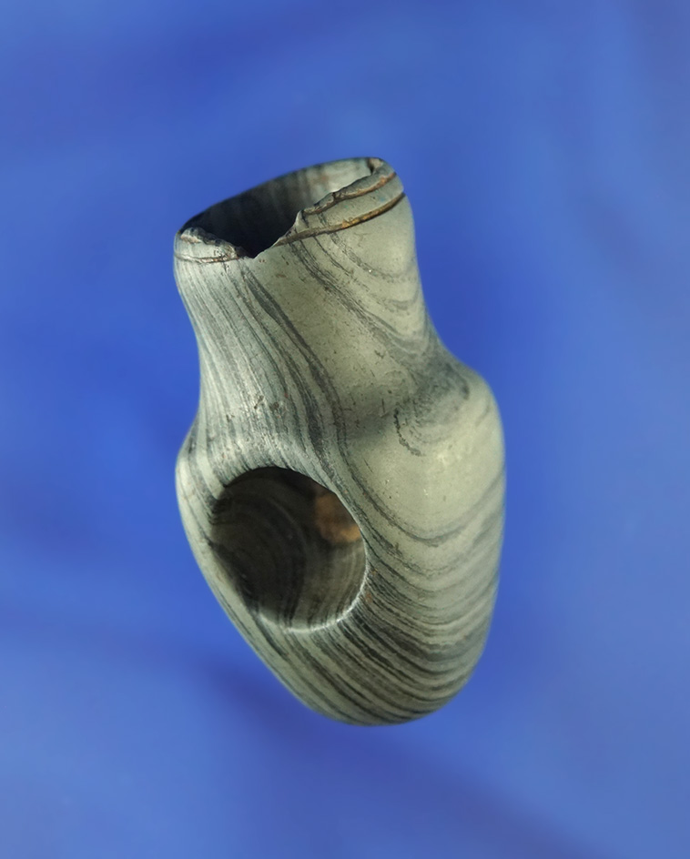 Very fine 1 13/16" Highly Banded Vase Pipe found in Marietta, Ohio. Ex. Meuser, #266/5.