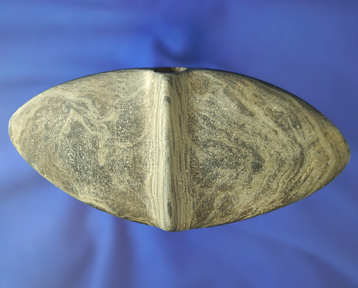 5 3/8" Banded Slate Winged Bannerstone found in Pennsylvania. Bennett and Davis COA's.