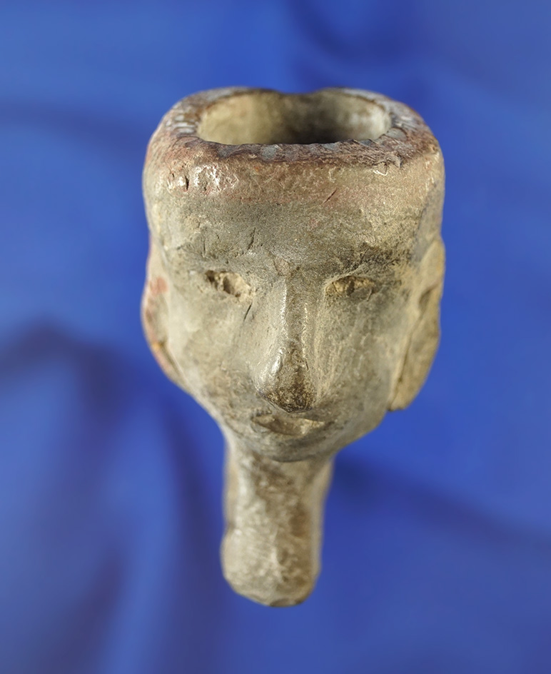 2 9/16" tall Clay Face Pipe with some original paint still remaining, found in Oklahoma.
