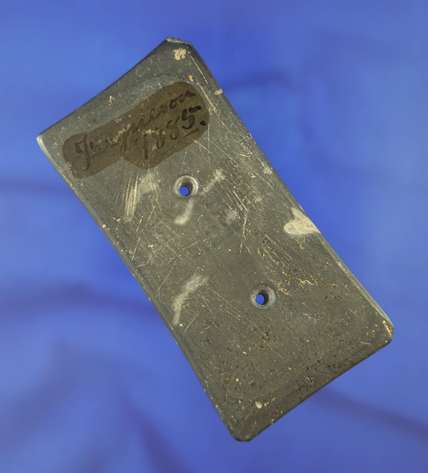 3 7/8" Quadriconcave slate Gorget with the date "1885" written in old scripts on the surface.