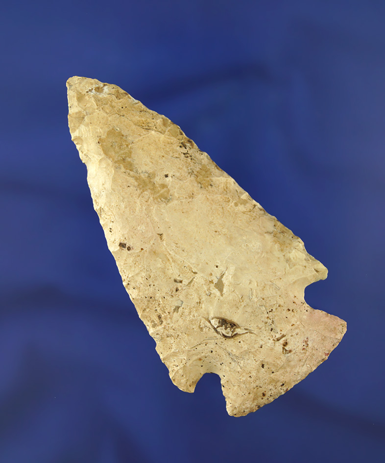 3 3/4" Hopewell Knife with heavy mineral deposits on surface found in Illinois.