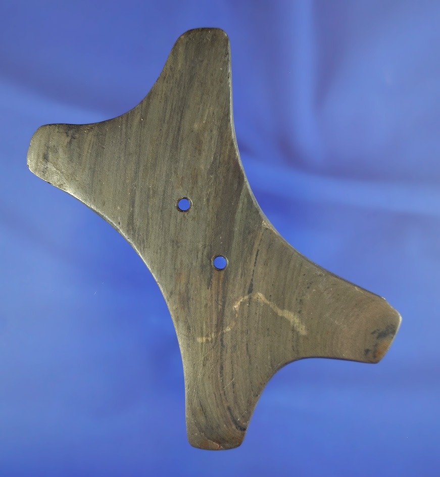 4  1/2" banded slate Gorget found in Ohio that is one-third restored at one end.