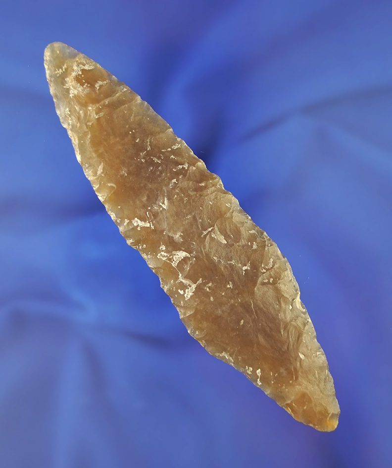 5 1/16" Mayan Knife - beautifully translucent Amber agate - Honduras. Rogers COA.