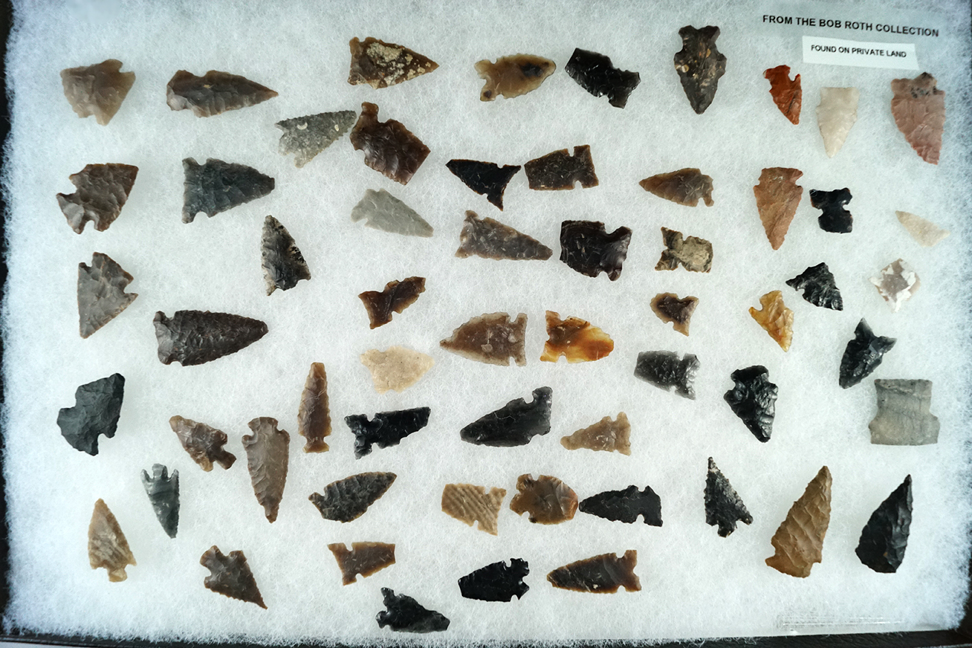 Large group of assorted arrowheads found in Sweetwater County Wyoming. Ex. Roth. Largest is 1 3/8".
