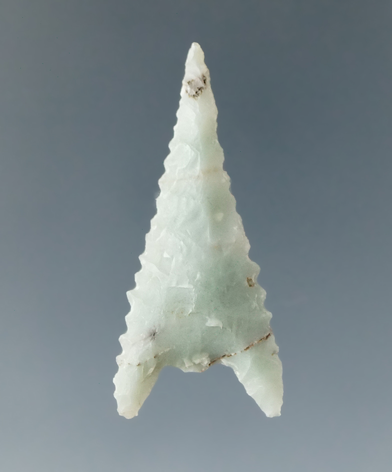 Ex. Museum! 1 7/16" Nicely serrated Gunther - California, made from green Franciscan chert.