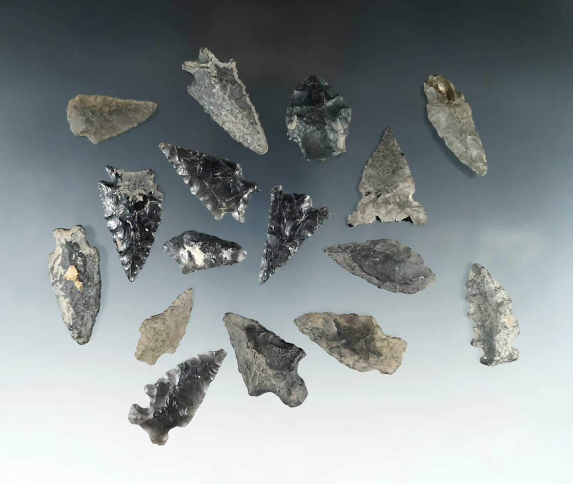 Group of 16 Assorted Idaho Arrowheads, largest is 1 5/8".