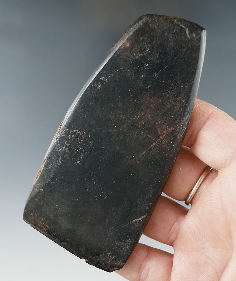 4 1/8" Nephrite Celt that is nicely polished with a good bit, found in coastal Washington.