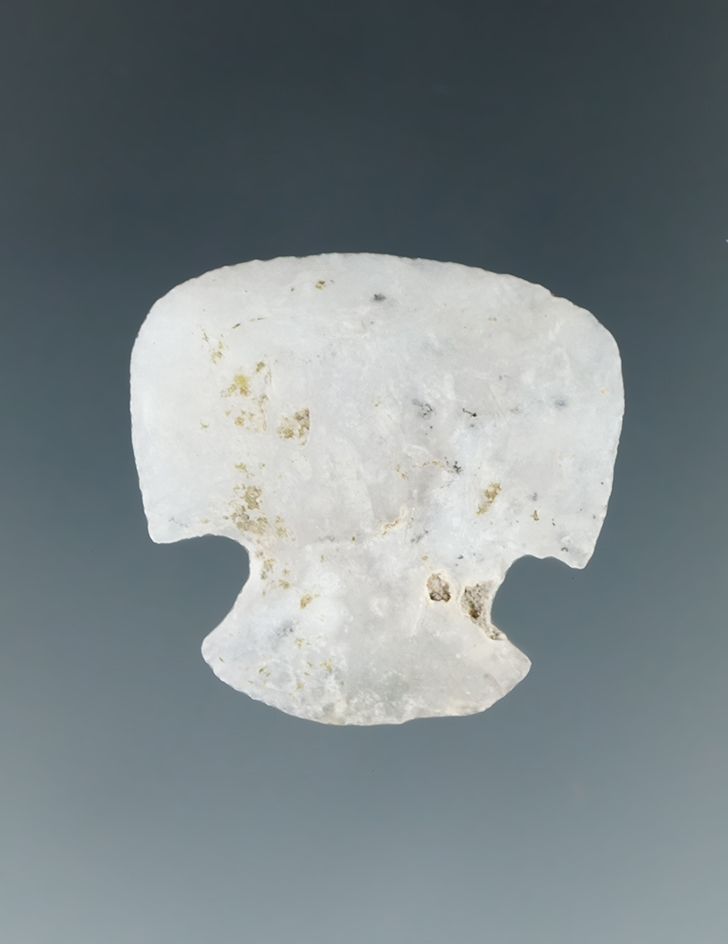 Ex. Museum! 1 1/16" Wide well flaked hafted scraper that is nicely translucent, found in New Mexico.
