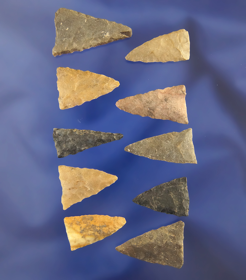 Group of 10 assorted Mississippian Triangle Arrowheads found in Greenup Co., Kentucky.