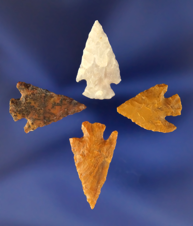 Set of 4 Nicely made assorted Birdpoints, largest is 1". Found in Colorado.