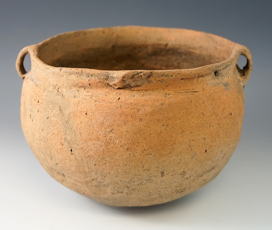6 3/4" Wide Strap Handle Pottery Vessel found in Arkansas.