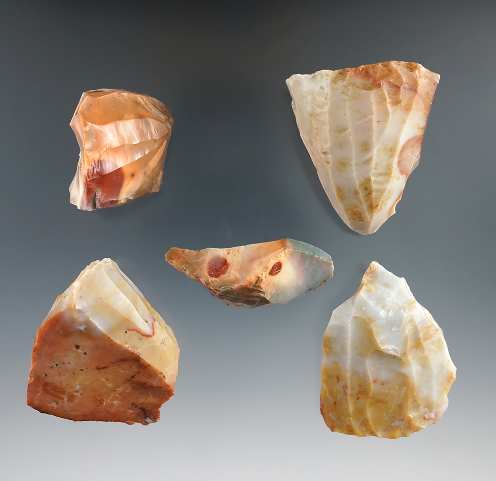 Set of five Flint Cores found in Licking Co., Ohio, largest is 2 1/16".