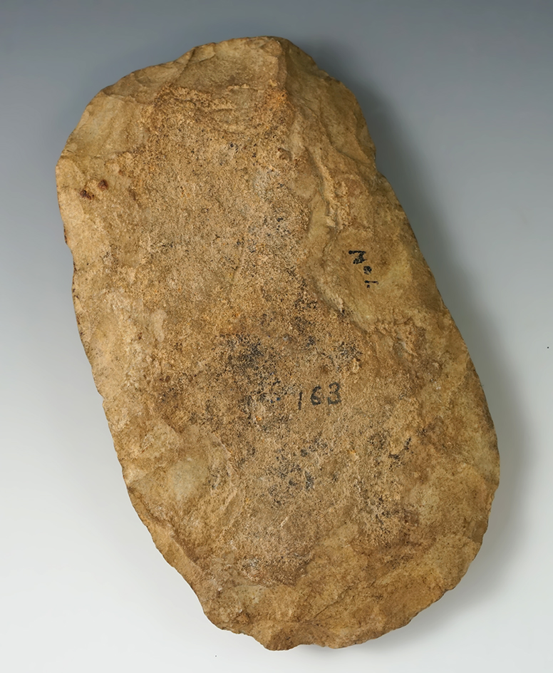 7" Long Midwestern Flint Hoe with nice use polish to the bit area. Ex. Paul Hothem.