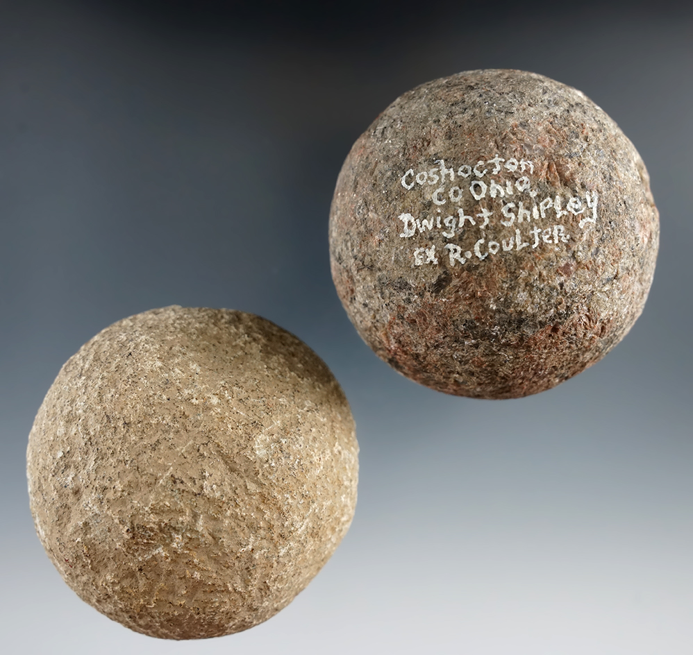 Nice pair of Game Balls found in Coshocton Co., Ohio. Ex. Shipley, Coulter. Ex. Len Weidner.