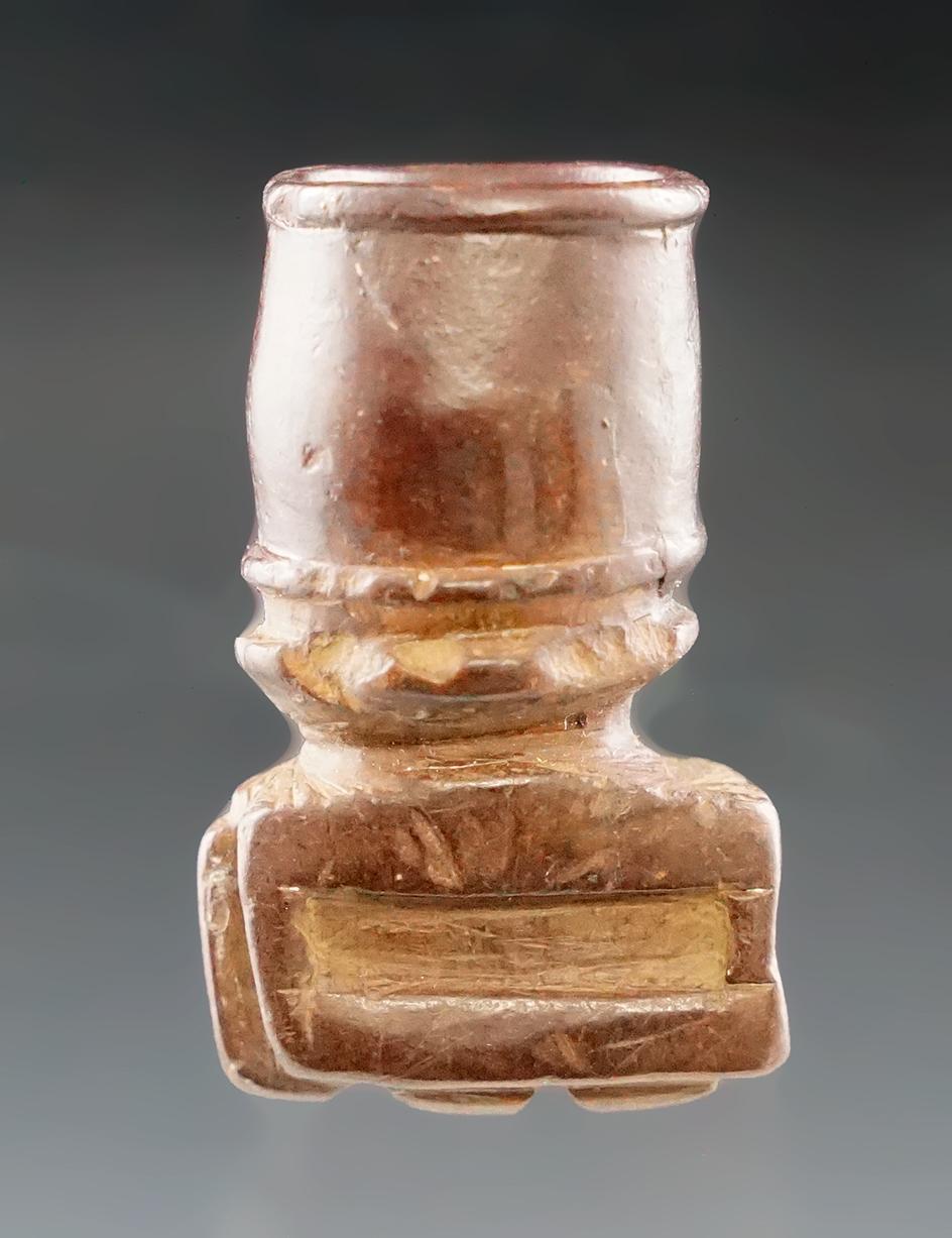 1 7/8" Tall Mic Mac pipe. New York made from red Slate. Some restoration to part of bowl rim.