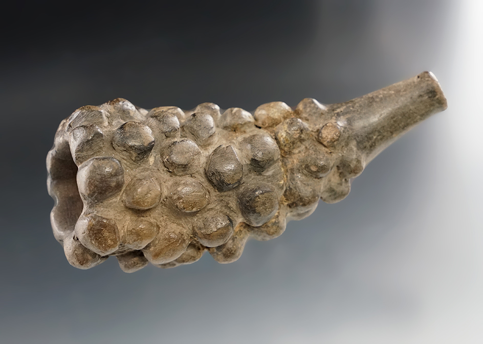 Very unique 4 3/4" Long Iroquois Clay Obtuse Angle Mammilary Pipe. Jefferson Co., New York.