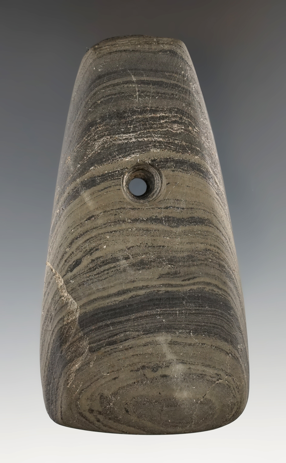 4" Long Trapezoidal Pendant. Slate found in Indiana. Ex. Ross Kirkland. Davis G-9 COA.