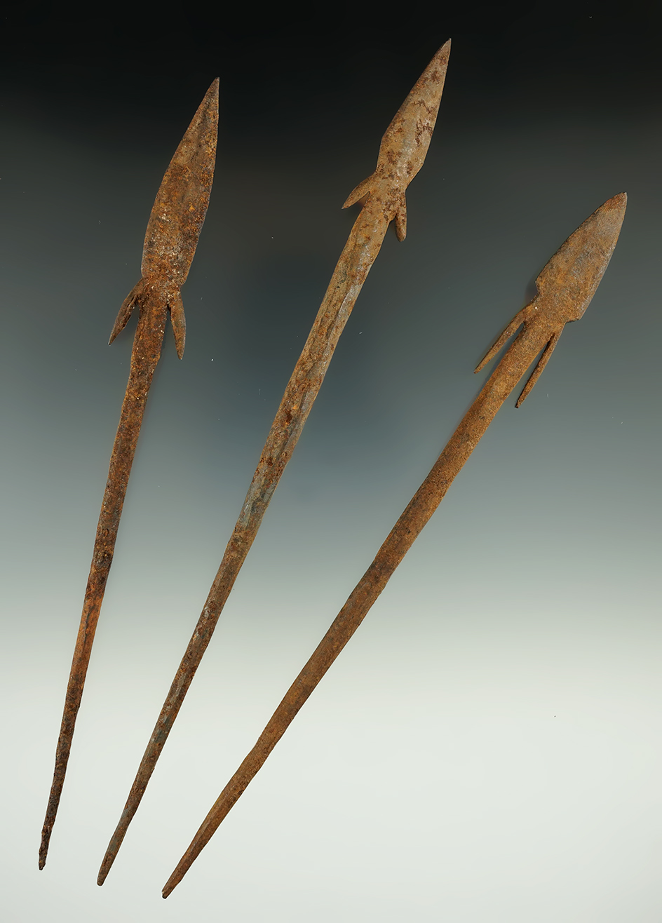 Set of three Iron Pacific Islands Spear points. Largest is 8" long.  From the collection of Len Weid