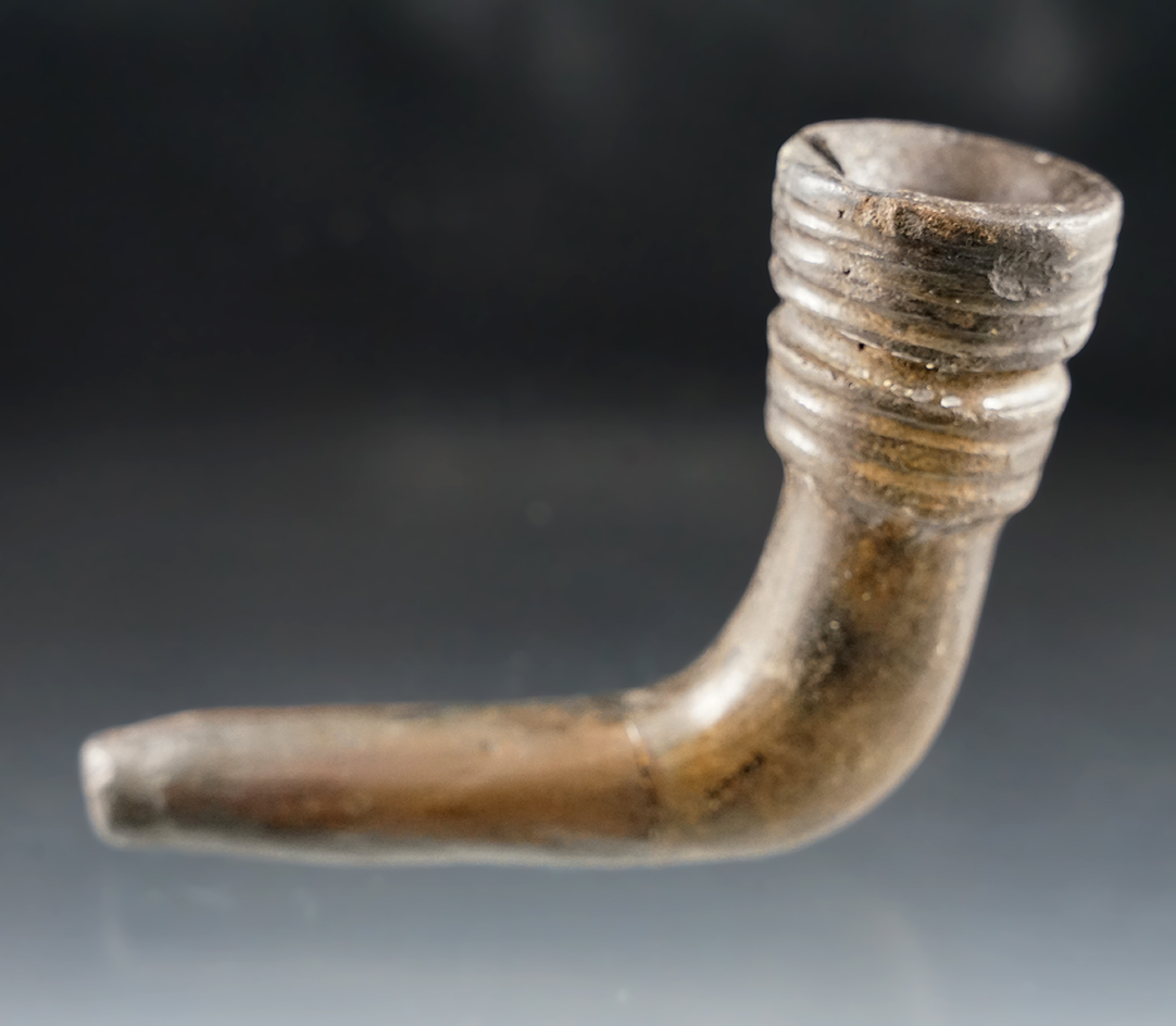 4 3/4" Long Iroquois Double Ring Bowl Clay Pipe found in New York. Stem is broken in glued.