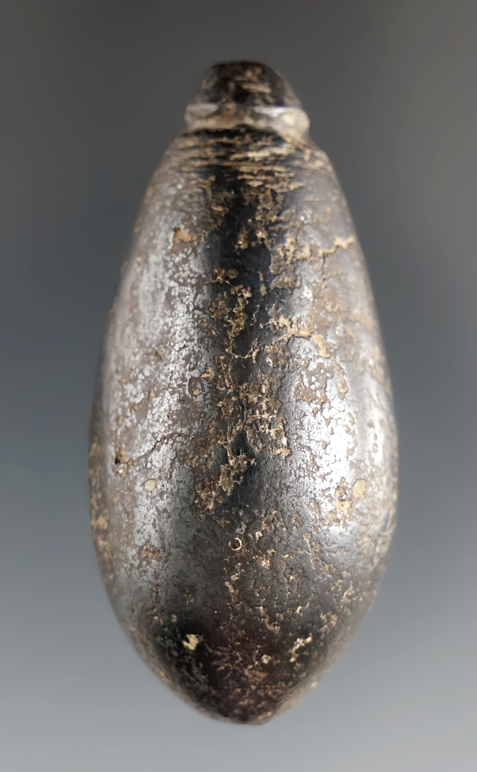 2 5/16" Hematite Grooved Plummet in nice condition.