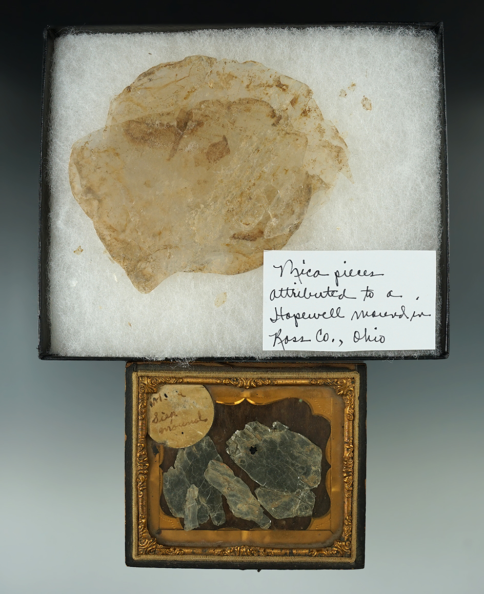 Old frame of Mica Sheet pieces from the famous Siep Mound in Ross Co., Ohio.