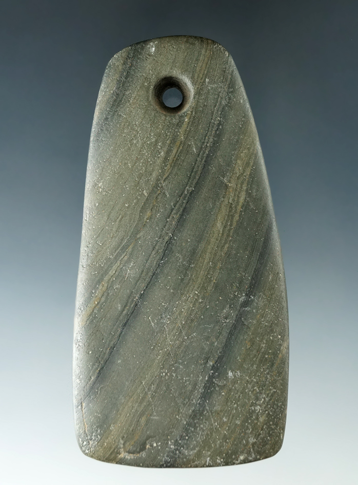 3 1/2" Trapezoidal Pendant made from nicely banded green Glacial Slate - Muskingum Co. Ohio.