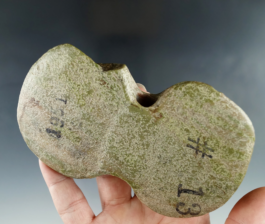 4 1/2" Wide Butterfly Bannerstone found in DeKalb Co. Illinois made from green quartzite. Comes with