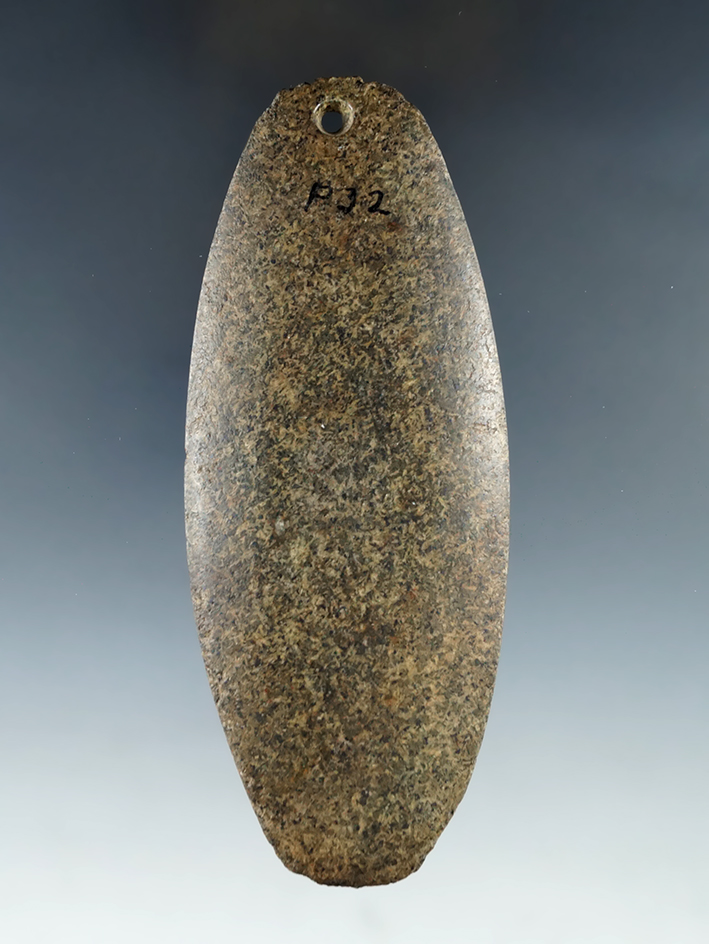 4 9/16" Woodland Ovate Pendant with fringed top, made from Granite. Found in Wood Co., Ohio.